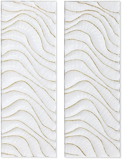 LuxenHome 39.5"H White Metal Wall Decor, Set of 2 Abstract Wall Art for Living Room with Gold Wave Accents, Vertical Wall Hanging Decor for Bedroom, Hallway, Office