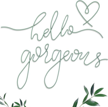 Hicarer Metal Hello Gorgeous Wall Art Minimalist Decor for Bedroom Bathroom Living Room Dressing Room Salon Office Home Decorations Easy to Install Wall Decor(Green,Classic Style)