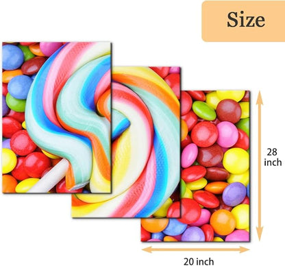 Pacimo 3 Pieces Canvas Print Wall Art Set Variety of Rainbow Candy Food Dessert Pictures Painting Prints on Canvas Modern Artwork Framed Wall Decor for Living Room Bedroom Office - 20"x28"x3