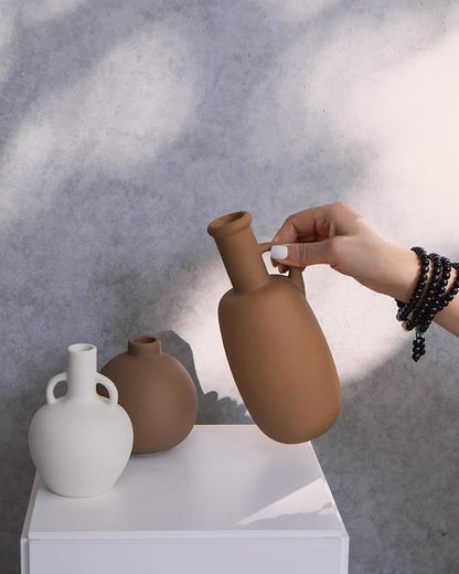 Ceramic Vase Set of 3 - Home Decor Farmhouse Rustic Decor, Decorative Flower Vases with Handles for Shelf, Dining Table,Living Room, Kitchen Shelf,Coffee Table,Modern Vase Decor -Multicolor