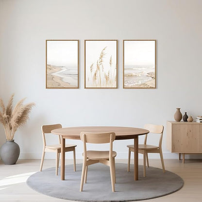 HPNIUB Modern Beach Waves Framed Wall Art Set,Seaside Reed Pathway Wall Decor,Minimalist Neutral Coastal Landscape Printing,Boho Seascape Nature Artwork for Living Room, Bedroom,Bathroom-16''x24''x3