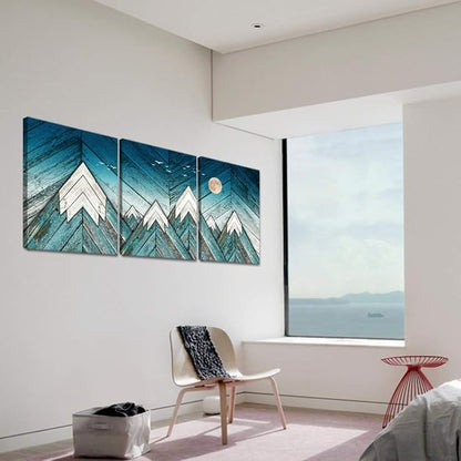 blue Abstract Canvas art Prints Wall Art Paintings for Living Room family kitchen Bedroom bathroom Wall decor modern Wall Artworks mountain Pictures Vintage wood grain 3 Piece Home Decoration posters