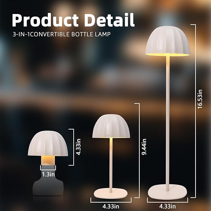 Modern 2-in-1 Table Lamp & Bottle Lamp, Pleated Metal Shade Touch Control Lamp | Adjustable Height, Warm Light & RGB, Stepless Dimming, Anti-Tip Design,Umbrella,Beige