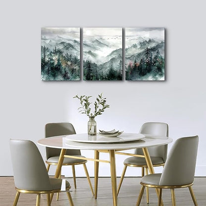 TTHYUEWS Wall Decor For Living Room 3 Piece Canvas Art Prints Wall Art For Bedroom Office Decor Mountain Forest Landscape Wall Pictures Watercolour Paintings Artwork Ready To Hang Home Decoration