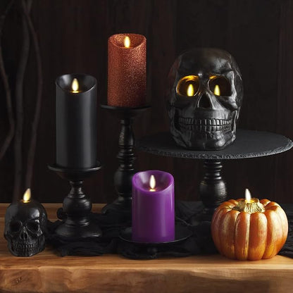 Luminara - Flameless Halloween LED Candle Battery Operated Moving Flame - Metallic Gold Orange Pumpkin - Pack of 1-5x4.5 - Unscented Indoor Use