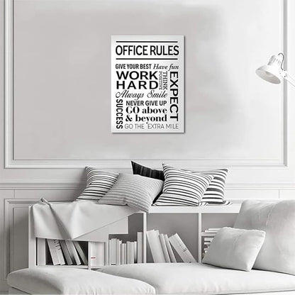 Black and White Inspirational Quote Office Rules Canvas Poster Motivational Print Paintings for Home Office Wall Art Decoration Wooden Framed Ready to Hang-18 x 24 inches