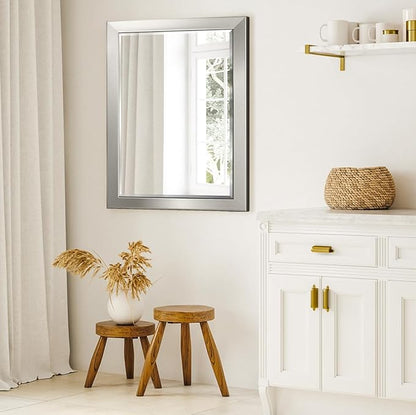 Renditions Gallery Rectangular Silver Wood Framed Body Mirror Verticle Or Horizontal Farmhouse Wall Mounted Vanity Mirror for Living Room Bedroom Home Decor - 41"x29" LT07