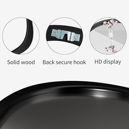15" X 12" Irregular Wall Mirror, Black Wooden Framed Mirror, Asymmetrical Wall Mirror for Living Room Bedroom Bathroom Entryway, Small Modern Decorative Hanging Hook Style Mirror