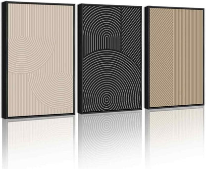 Drsoum Minimalist Boho Wall Art Framed Modern Abstract Neutral Line Wall Decor Mid Century Geometric Artwork Bedroom Living Room 16x24in Black Framed