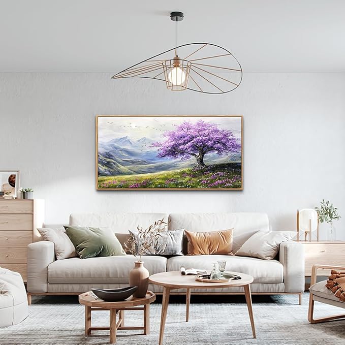 ZUITINGHUA Large Canvas Wall Art For Living Room Wood Framed Wall Decor For Bedroom Office Decorations Abstract Scenery Wall Paintings Purple Tree Pictures Artwork Aesthetic Home Mural 24x48 In