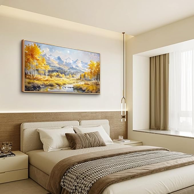 ZUITINGHUA Wood Framed Canvas Wall Art For Living Room Wall Decor For Bedroom Office Wall Decorations Yellow Tree Landscape Paintings Mountain Pictures Artwork Room Aesthetic Home Decor 20x40 In