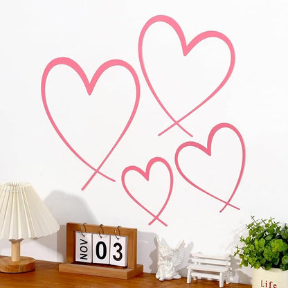 KOYILTD 4 Pcs Metal Heart Wall Art for Bedroom Modern Love Heart Wall Decor Metal Wall Decoration above Bed for Living Room Bathroom Office Wedding (Pink, Classic)