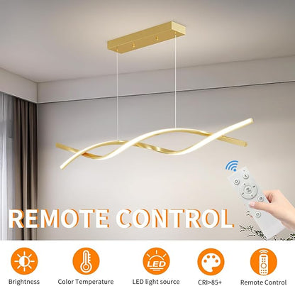 Modern Gold Ceiling Pendant Light, 57IN Chandelier with Remote Control 3000k-6500K Adjustable Color Temperature,Aluminum Island Lighting Lamp for Dining Room, Living Room, Island