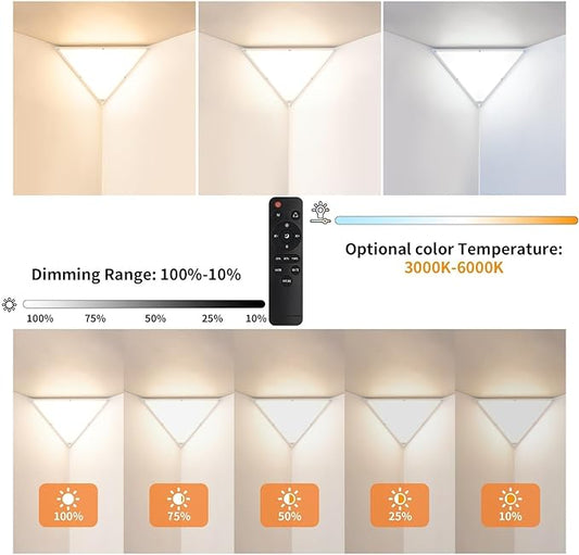 Upgraded Corner Light with Remote Control, Dimmable Corner Lights for Living Room, Corners Lamp with 10 FT Cord, 22W 2200LM Plug in Ceiling Light, Led Corner Lights for Bedroom, Kids Room