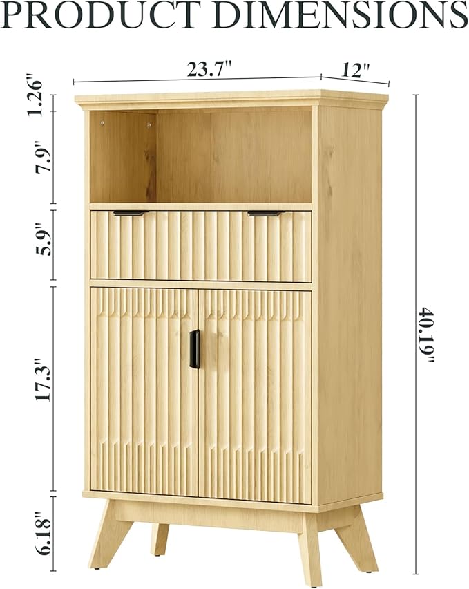 Fatmok Buffet Cabinet with Storage Set of 3, 40" Modern Fluted Coffee Bar Cabinet with Drawer & Open Shelf, Wood Buffet Sideboard Console Table for Entryway, Kitchen, Living Room (Natural Wood)