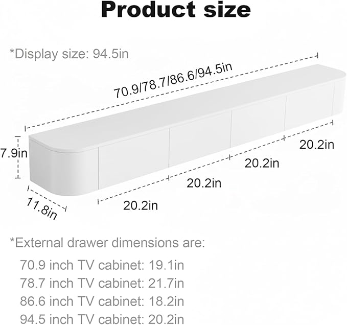 Floating TV Stand 63 Inch Wall Mounted TV Cabinet with 2 Drawers, TV Media Console with Flip-Down Door & Drawers for Living Room (White, 62.9")