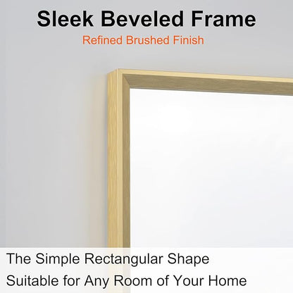 Bathroom Mirror for Wall, 36x24 Inch Metal Framed Mirror, Brushed Gold Rectangle Mirror, Bathroom Vanity Mirror Farmhouse, Tempered Glass, Anti-Rust, Hangs Horizontally or Vertically