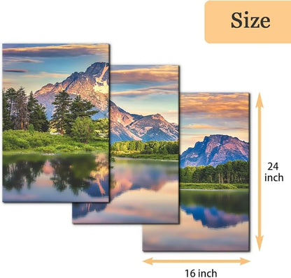 Pacimo Nature Canvas Wall Art Sunset Sunrise Mountain Pictures Grand Teton National Park Canvas Print River Forest Landscape Artwork for Living Room Bedroom Home Office Wall Decoration - 16"x24"x3