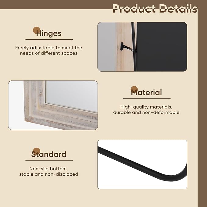 Full Length Mirror, 81"x41" Wooden Mirror Full Length with Stand Wood Floor Mirror, Oversized Stand Up Mirrors Large Wall Mirrors, Wall Mounted Mirrors, Rect Wood Style, White