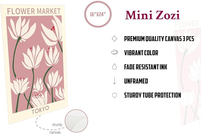 MINI ZOZI Matisse Wall Art Flower Market Prints 16X24 3PCS Picasso Wall Decor Large Canvas Pink Posters Trendy Funky Aesthetic Abstract Line Minimalist Poster Danish Pastel Painting Bedroom Printing