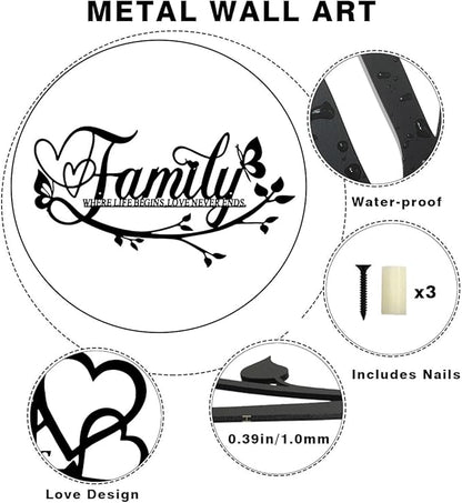 BFORXRO Family Signs for Home Decor Wall Black Metal Wall Art Family Wall Decor for Living Room Kitchen Bedroom