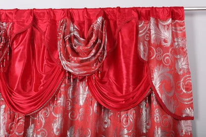 GLORY RUGS Jacquard Luxury Window 2 Panel Set Red Curtain with Attached Valance and Backing Bedroom Living Room Dining 2 Curtains 55x84 inches Each Jana
