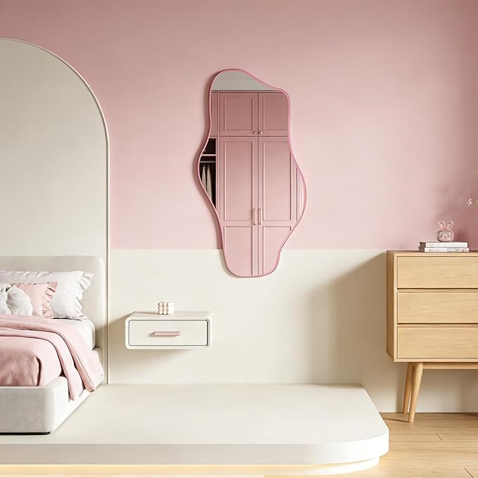 Asymmetrical Wall Mirror, 35.8"x17.7" Irregular Tempered Glass Mirror, Modern Abstract Frameless Mirrors for Living Room Bathroom Bedroom Hallway Entryway, Horizontal or Vertical Hanging