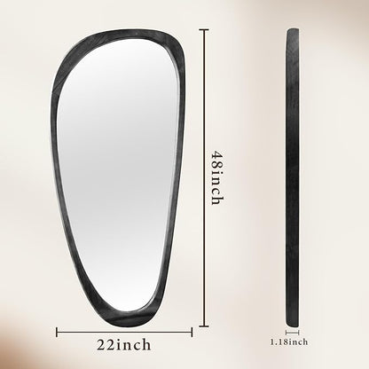 48''x22'' Asymmetrical Mirror with Wood Frame Black, Small Irregular Wall Mirror Odd Shaped, Mid Century Modern Mirror Decor for Bedroom Living Room Entryway Hall