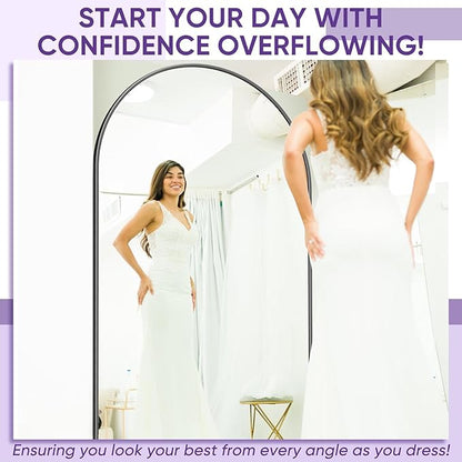 71"×28" Arched Full Length Floor Mirror, Standing Mirror with Aluminum Frame, Large Body Mirror of Free Standing/Wall Mount/Leaning for Bedroom, Living Room, Dressing Room, Black