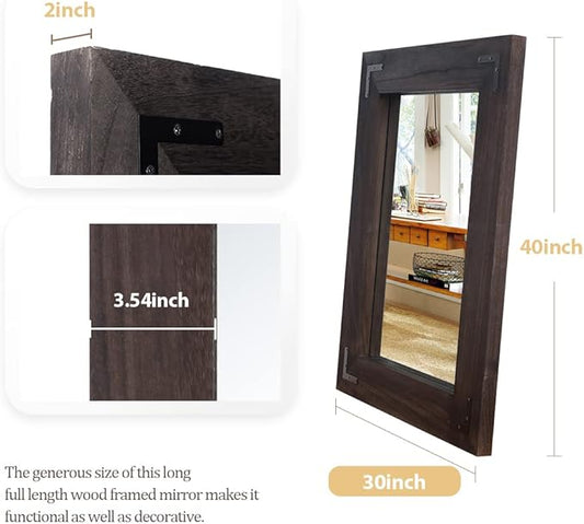 YOSHOOT Rustic Wooden Framed Wall Mirror, Natural Wood Bathroom Vanity Mirror for Farmhouse Decor, Vertical or Horizontal Hanging