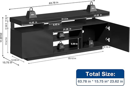 HOMMPA 75 Inch LED TV Stand, Modern Tall Entertainment Center with Power Outlets for Living Room, Bedroom, High Gloss Black TV Console with Storage, Gaming Media Cabinet for 75/70/65/55 Inch TVs