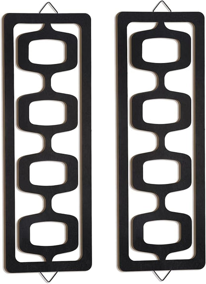 CroBlissful 2 Pcs Mid Century Modern Wall Art Wood Mid Century Elegance Decor Accents Abstract Wall Sculpture Geometric Panels for Interior Panel Art for Home Living Room(Black)