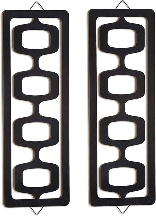 CroBlissful 2 Pcs Mid Century Modern Wall Art Wood Mid Century Elegance Decor Accents Abstract Wall Sculpture Geometric Panels for Interior Panel Art for Home Living Room(Black)
