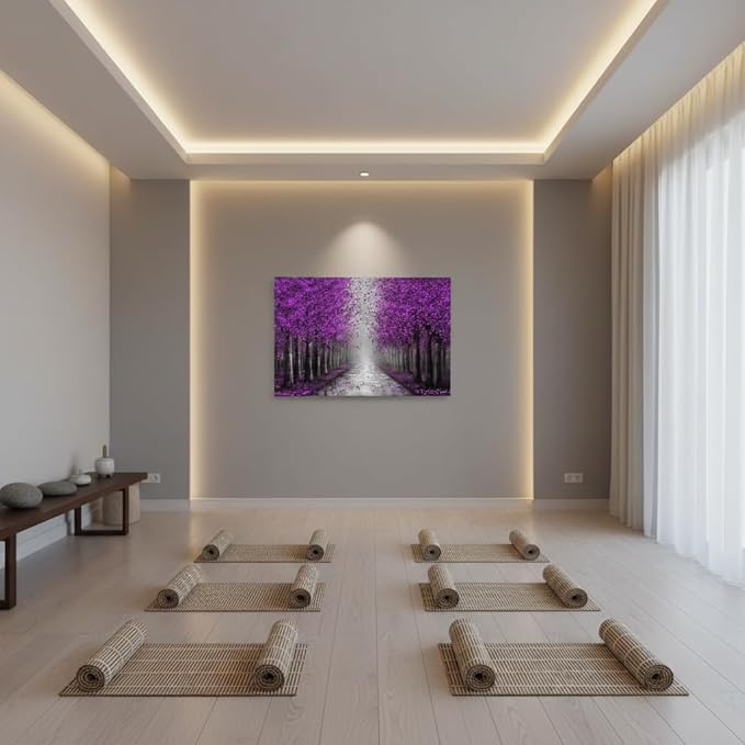 NutArtPic Purple Tree Canvas Wall Art Purple Forest Painting Fantasy Tree Artwork Nature Pictures Prints Framed For Living Room Bedroom Wall Decor 24''x36''