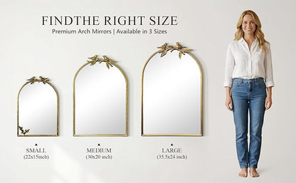 Gold Baroque Vintage Mirror for Vanity 24x35Inch Gold Antique with Ornate Frame, Arched Vintage Wall for Bathroom, Living Room, Fireplace, Entryway