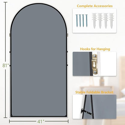 MELOMOIR Arched Full Length Mirror, 81"x41" Oversized Floor Mirror Freestanding, Large Full Body Mirror for Bedroom Living Room Home Gym, White Mirror Full Length with Tempered Glass, Workout Mirror
