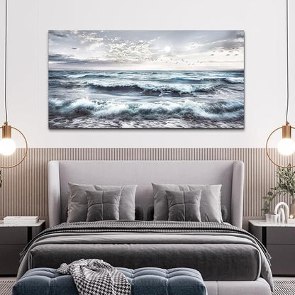 QIYILEXWART Canvas Wall Art For Living Room Large Wall Decor For Office Bedroom Decorations Watercolour Wall Pictures Ocean Waves Painting Artwork Room Ready To Hang