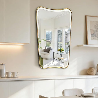 POZINO Brushed Gold Beveled Mirrors, 24"x40" Bathroom Vanity Mirror for Over Sink, Butterfly Shaped Mirrors Decorative, Modern Rectangle Aesthetic Wall Mirror for Living Room Bedroom Hallway Entryway