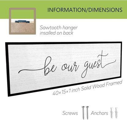 Be Our Guest Wall Decor Sign 40''×15'' Large Rustic Farmhouse Family Guest Room Bedroom Above Bed Vintage Framed Wooden Wall Art Modern Signs Simple Entryway Hanging Decoration (Black)