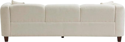 Merax 87" Velvet Upholstered Sofa Couch 3 Seater with 2 Pillows, Modern Living Room Sofa with Solid Wood Legs, Beige