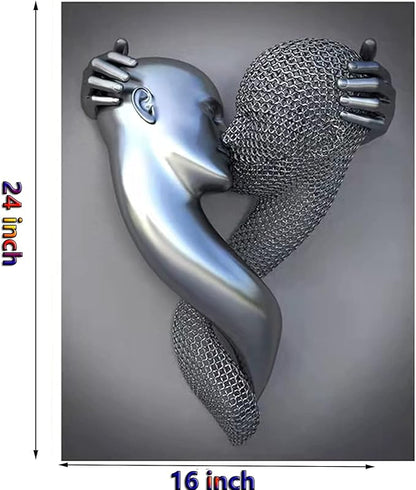 3D Wall Art Decor Artwork Figure Statue Modern Art Canvas Painting,Large Wall Art for Bathroom Bedroom Decoration (Kissing Couple)