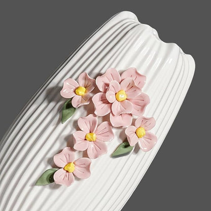 Ceramic Flower Vase - 9 Inch White Modern Vase for Pampas Grass, 3D Floral Vase for Living Room, Kitchen, Easter Table, Dining Room, Table Decor