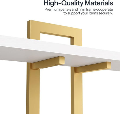 HOOBRO Floating Shelves, 15 Inch Wall Shelf Set of 2, Wall Mounted Storage Shelves 2-Tier, Hanging Bathroom Shelves, for Living Room, Bedroom, Bathroom, Kitchen, White and Gold DW32BJ01
