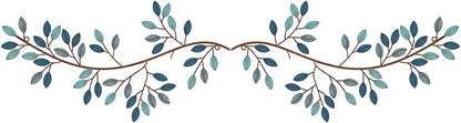 Hotop 2 Pieces Metal Tree Leaf Wall Decor Vine Olive Branch Leaf Wall Art Wrought Iron Scroll Sculptures Above the Bed, Living Room, Outdoor Decoration(Classic Style,Blue)