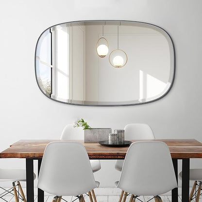 POZINO Rectangle Beveled Mirror, 24"x40" Modern Vanity Mirror with Stainless Steel Frame, Modern Oblong Wall Mirrors for Living Room Bathroom Bedroom Entryway, Hangs Vertically or Horizontally ﻿