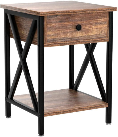 VECELO Nightstands, Modern End Side Tables,Night Stand Set of 2 with Drawer &Storage Shelf for Bedroom Living Room Office Lounge, 2, Brown