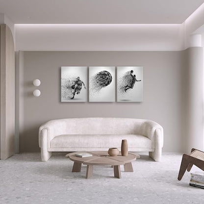 Basketball Canvas Wall Art Prints Set of 3, Framed Basketball Posters Wall Decor, Sports Room Decor For Men Kids Teenagers, Basketball Poster Set For Bedroom Man Cave, Boys Bedroom Decor
