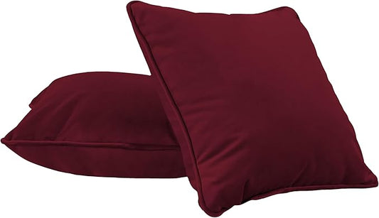 FDP 15" x 15" Velvet Square Pillow Set with Piping; Decorative Throw Pillow for Home Décor in Living Room, Bedroom or Lounge (2-Pack) - Bordeaux, 15157-349