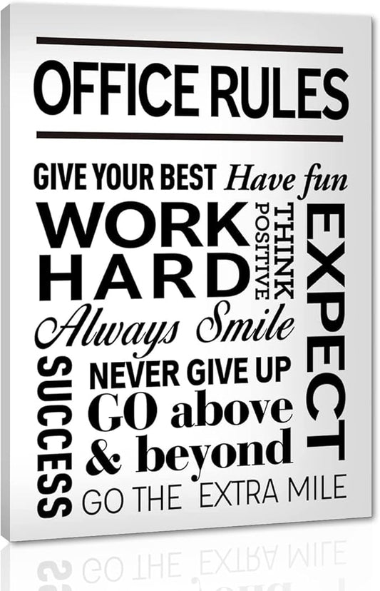 Black and White Inspirational Quote Office Rules Canvas Poster Motivational Print Paintings for Home Office Wall Art Decoration Wooden Framed Ready to Hang-18 x 24 inches