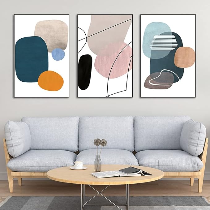 MPLONG Wall Art 3 Pieces Of Framed Decorative Paintings Abstract Simple Orange White Blue And Other Color Blocks Wall Art Canvas Prints Home Decoration Gifts Size 20" x 28" x 3 Panels